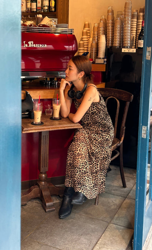 バックオープンレオパードワンピ